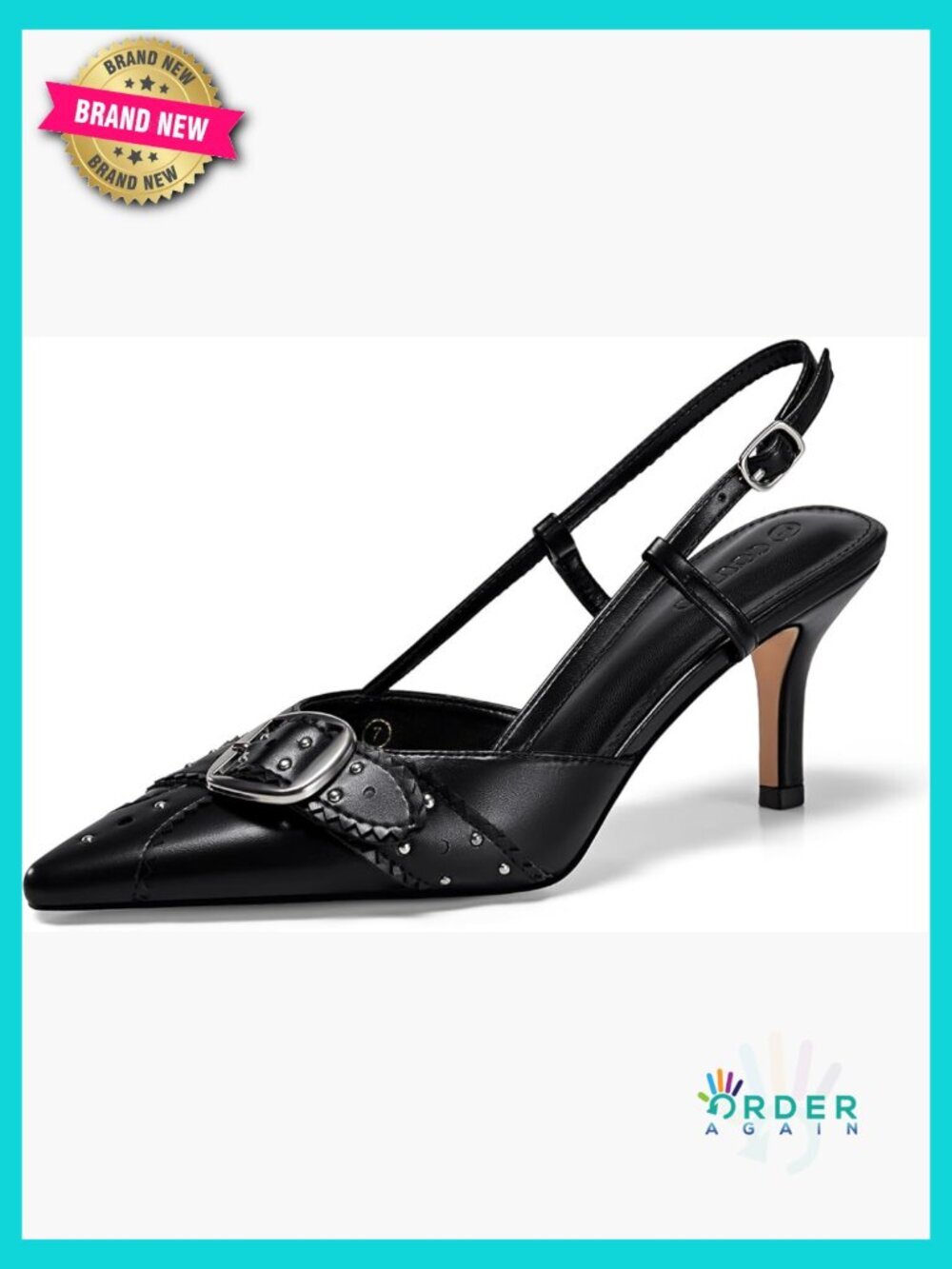 Womens Slingback Kitten Heels Studded Closed Pointed Toe Pumps Dress Shoes with